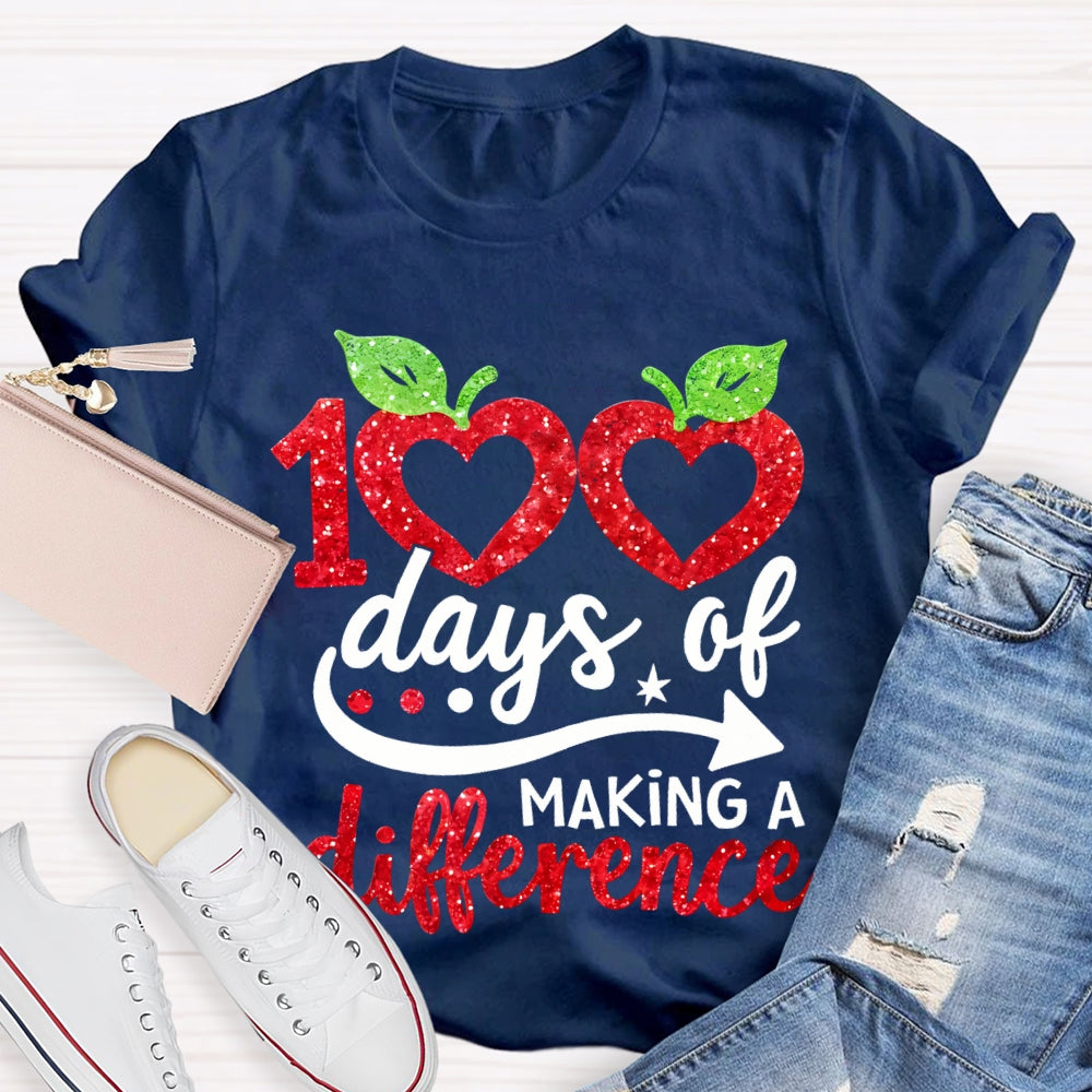 100 Days Of Making A Difference Heart Print T-shirt