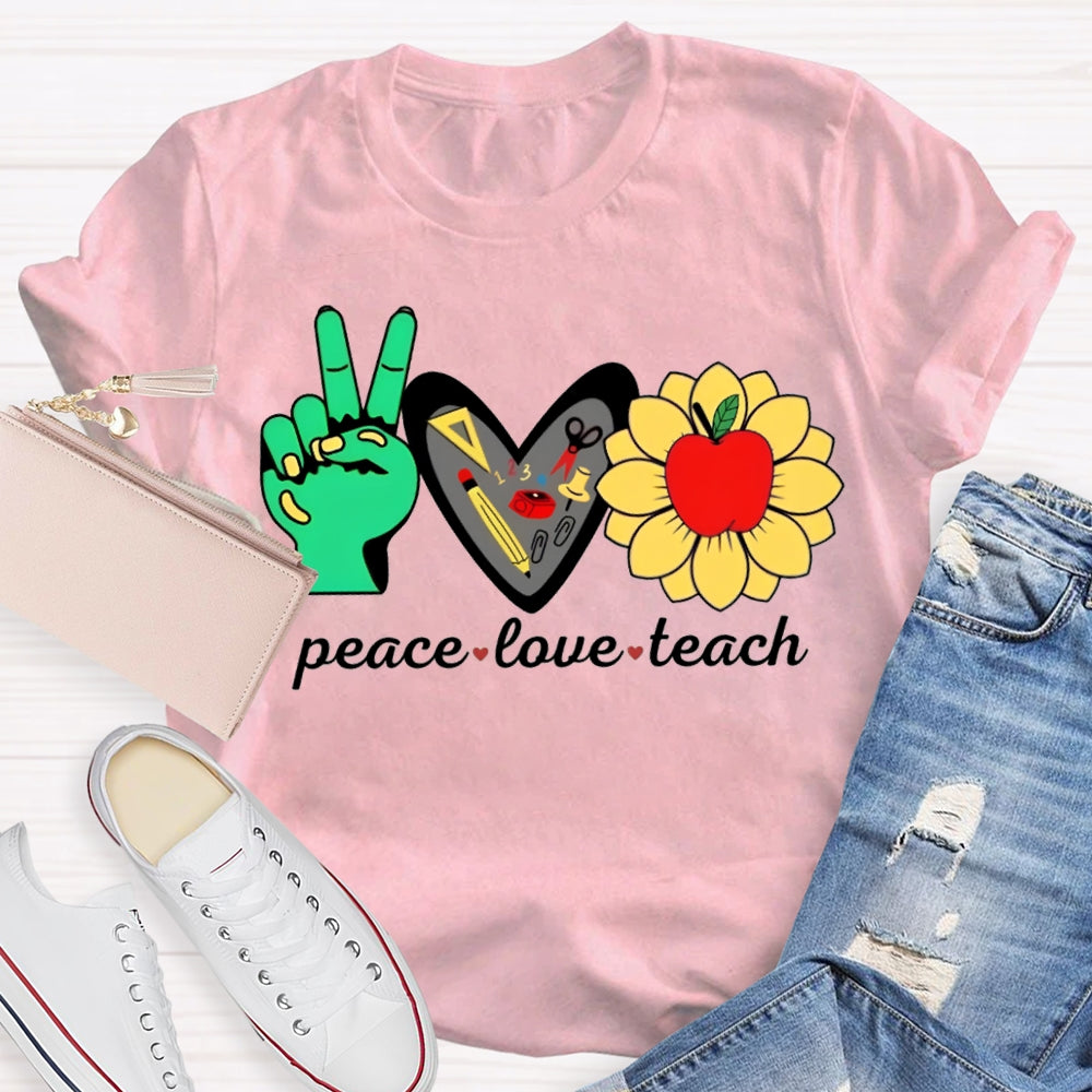 Peace Love Teach Heart-Shaped And Sun Apple Blossom T-shirt