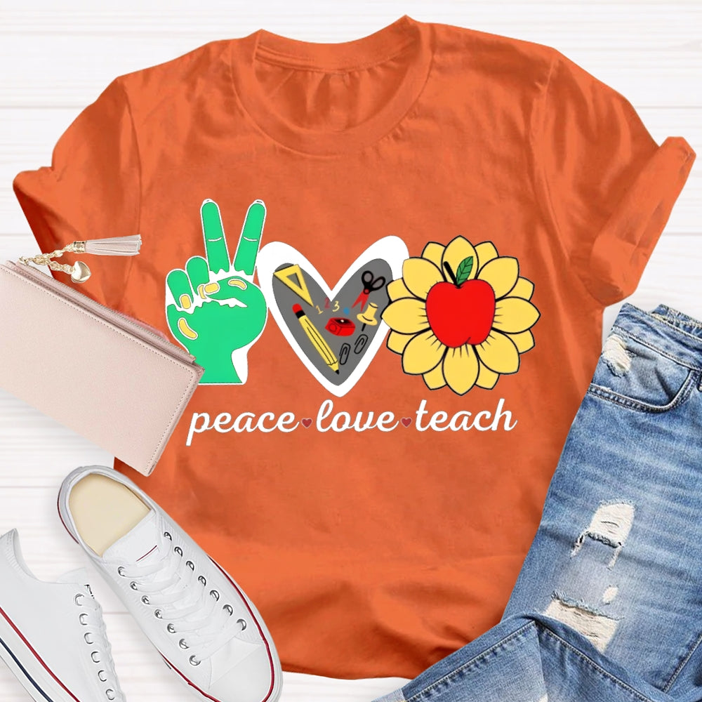 Peace Love Teach Heart-Shaped And Sun Apple Blossom T-shirt