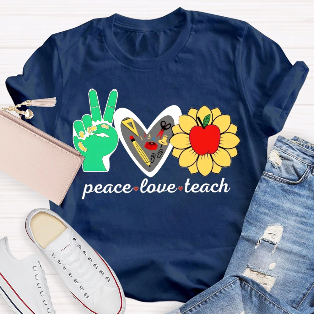 Peace Love Teach Heart-Shaped And Sun Apple Blossom T-shirt