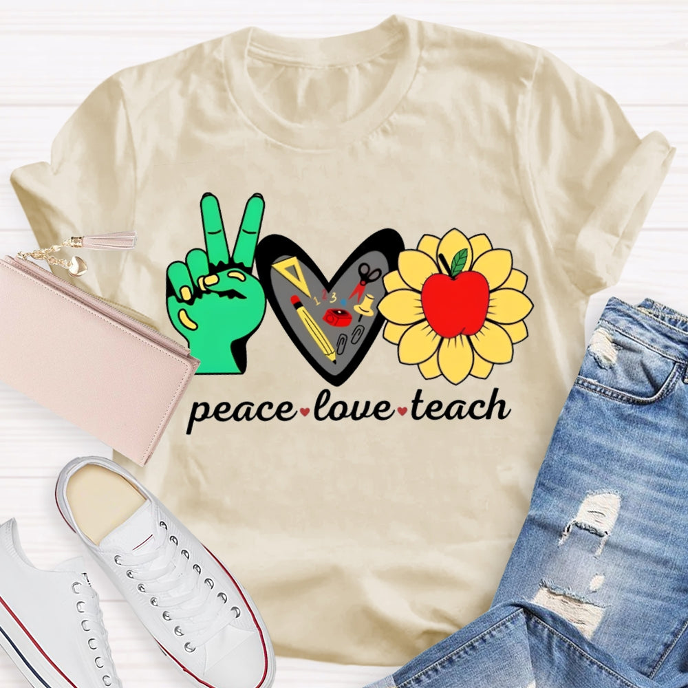 Peace Love Teach Heart-Shaped And Sun Apple Blossom T-shirt