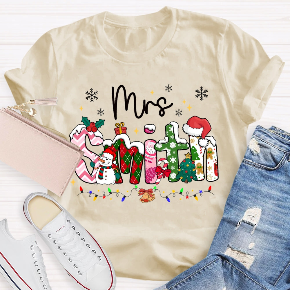 Personalized Name Christmas Vibes Fonts Christmas Lights And Snowflakes T-shirt