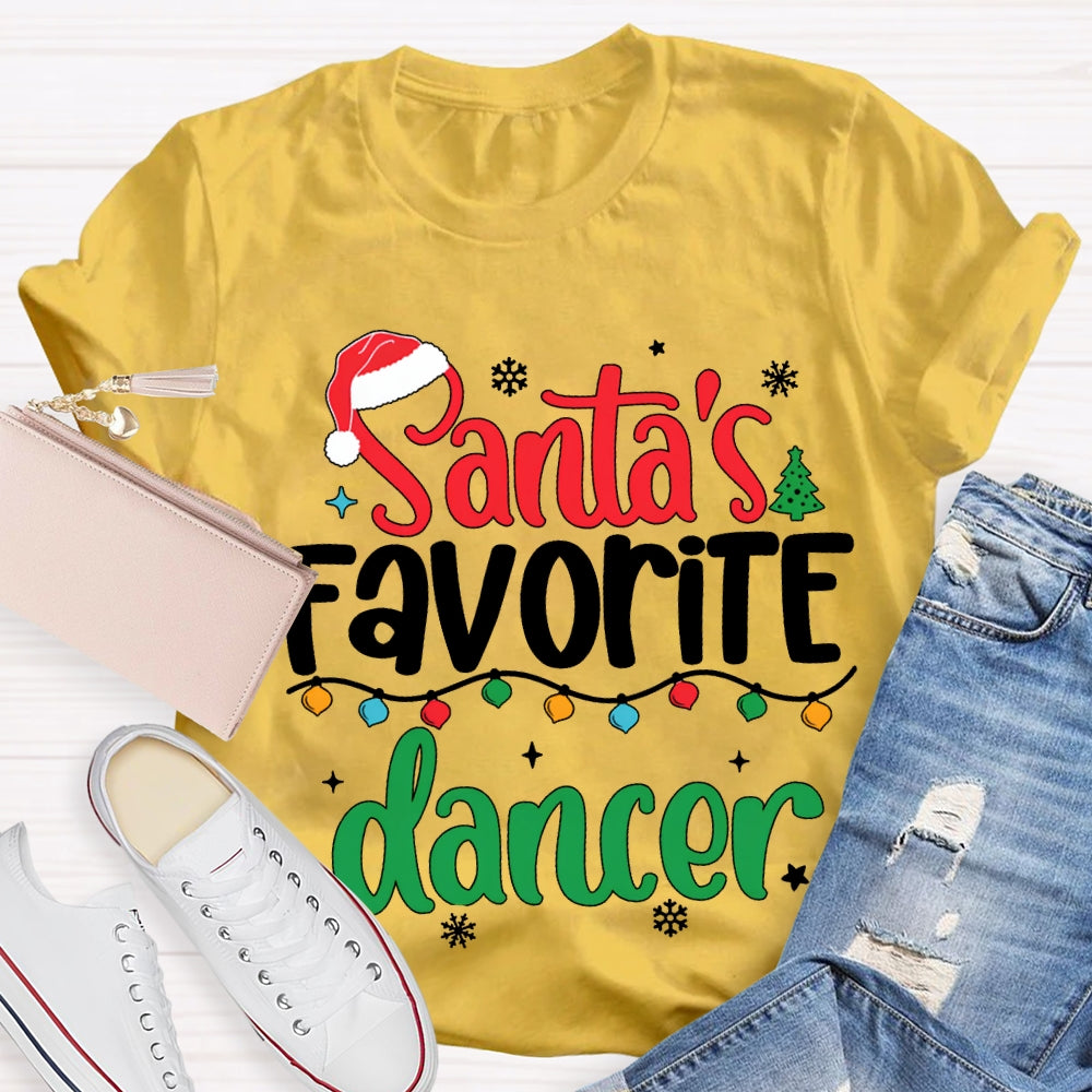 Santa'S Favorite Dancer Christmas Lights And Snowflakes T-shirt