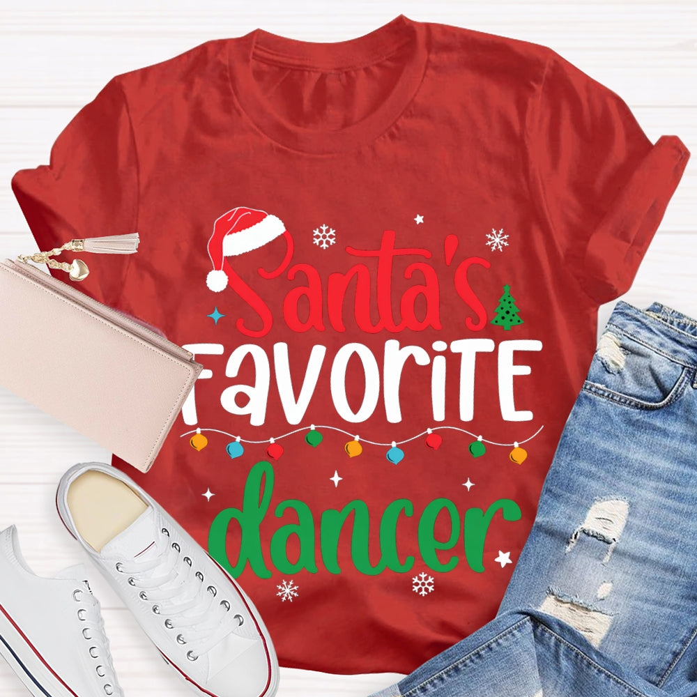 Santa'S Favorite Dancer Christmas Lights And Snowflakes T-shirt