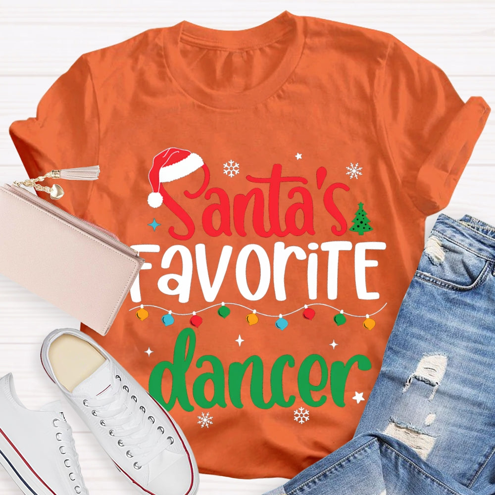 Santa'S Favorite Dancer Christmas Lights And Snowflakes T-shirt