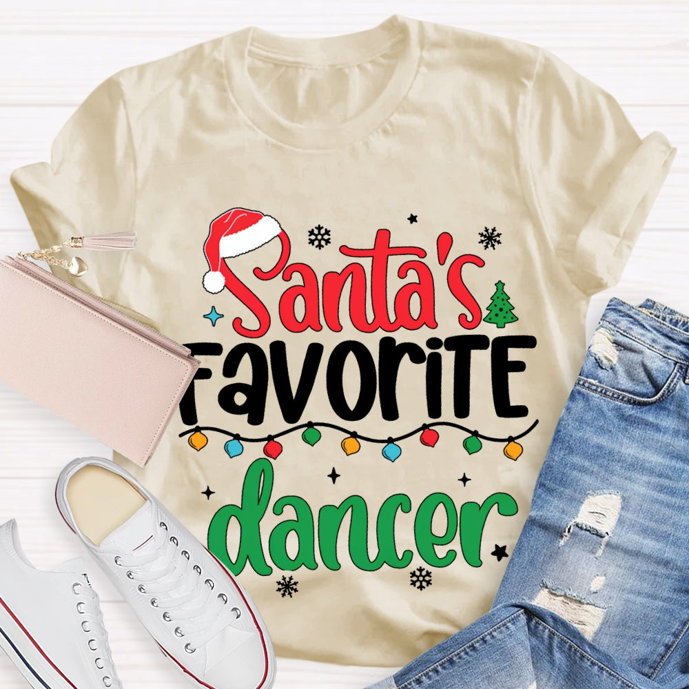 Santa'S Favorite Dancer Christmas Lights And Snowflakes T-shirt