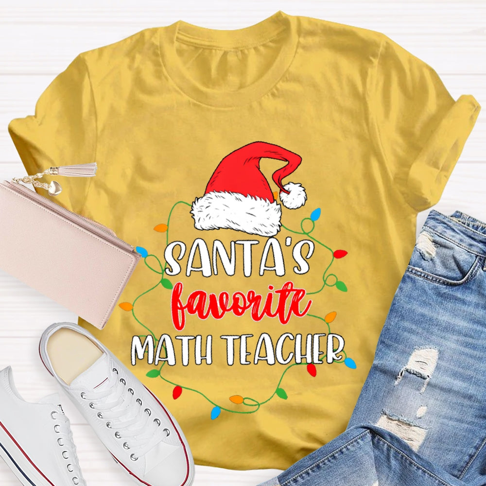 Santa'S Favorite Math Teacher Christmas Lights And Santa Hats T-shirt