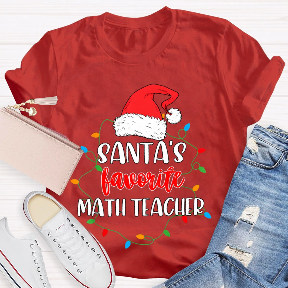 Santa'S Favorite Math Teacher Christmas Lights And Santa Hats T-shirt