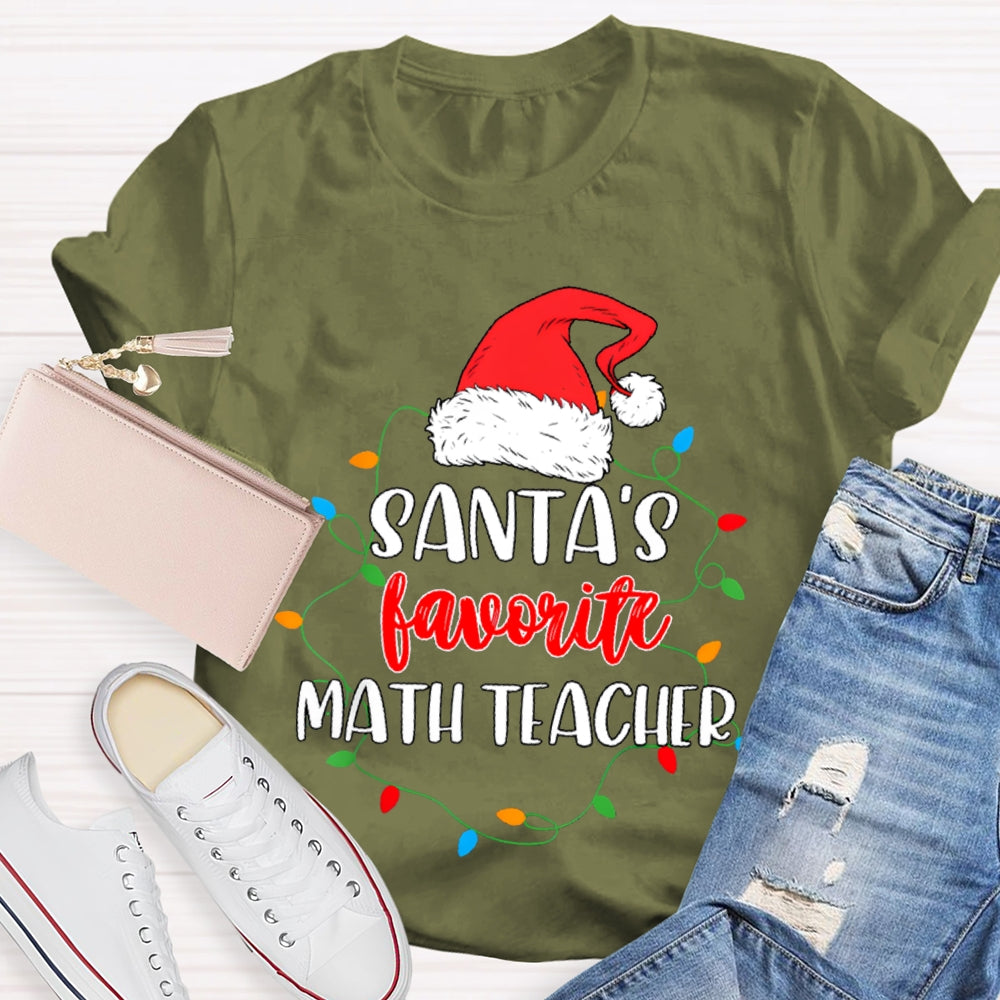Santa'S Favorite Math Teacher Christmas Lights And Santa Hats T-shirt