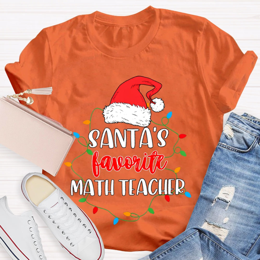 Santa'S Favorite Math Teacher Christmas Lights And Santa Hats T-shirt