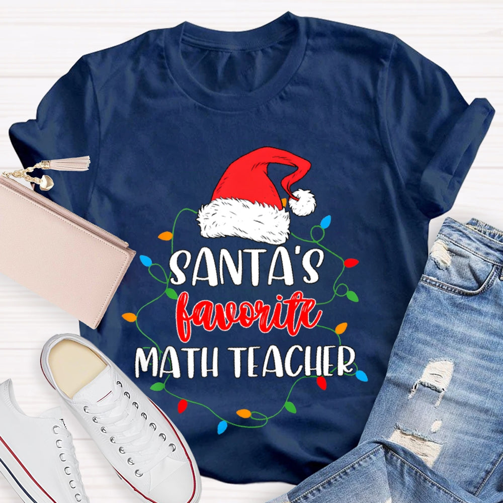 Santa'S Favorite Math Teacher Christmas Lights And Santa Hats T-shirt