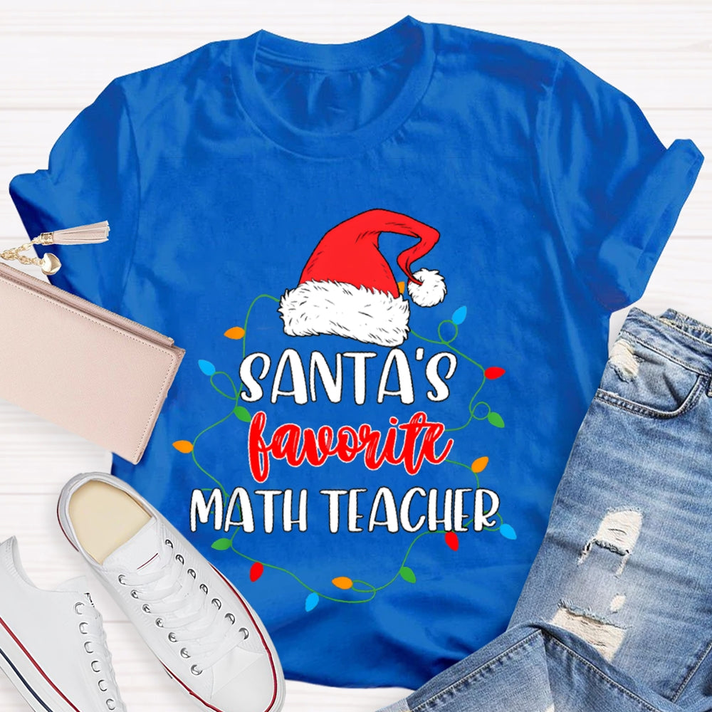 Santa'S Favorite Math Teacher Christmas Lights And Santa Hats T-shirt