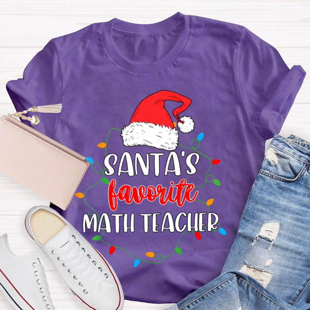 Santa'S Favorite Math Teacher Christmas Lights And Santa Hats T-shirt