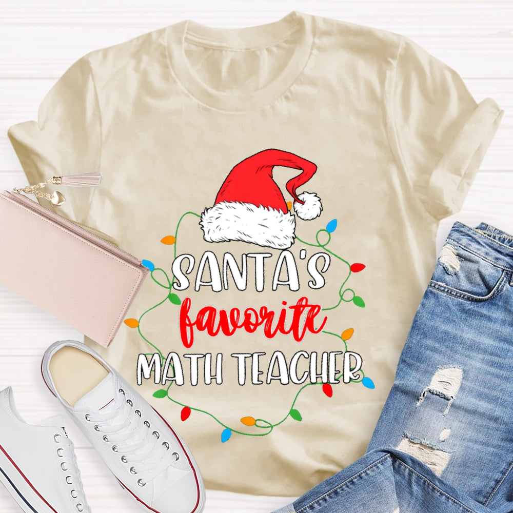 Santa'S Favorite Math Teacher Christmas Lights And Santa Hats T-shirt