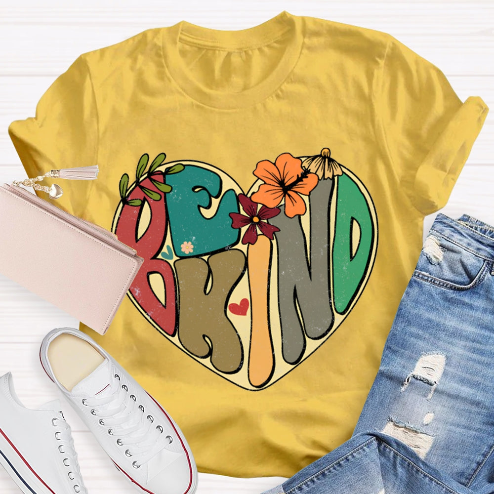 Be Kind Heart-Shaped Colorful Lettering Print T-shirt