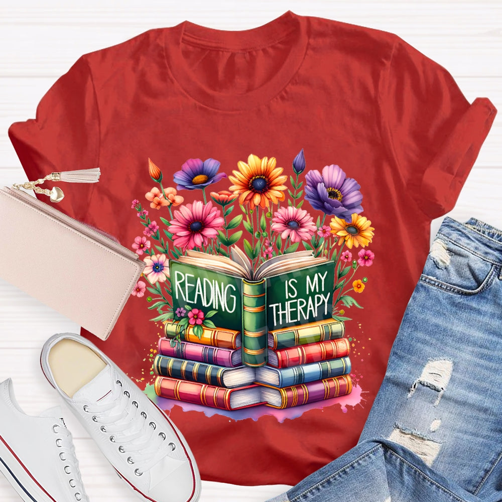 Reading Is My Therapy Colorful Flowers And Books T-shirt