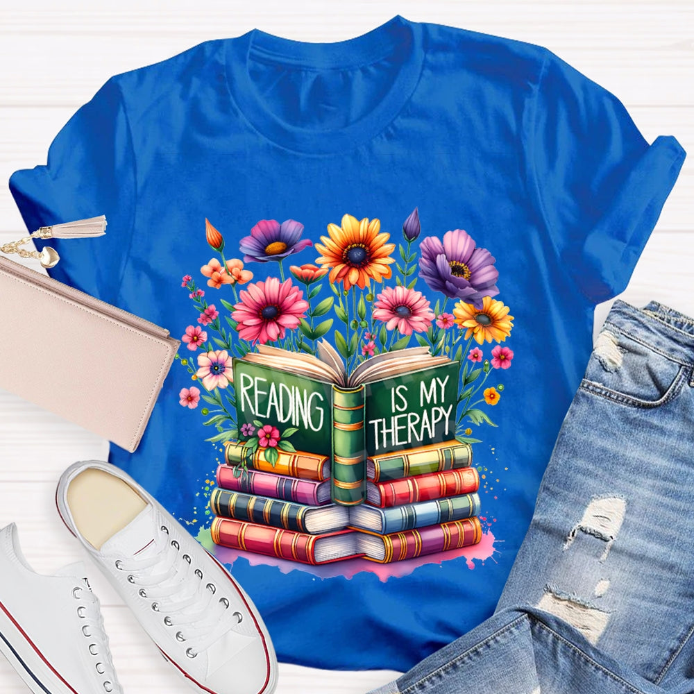 Reading Is My Therapy Colorful Flowers And Books T-shirt