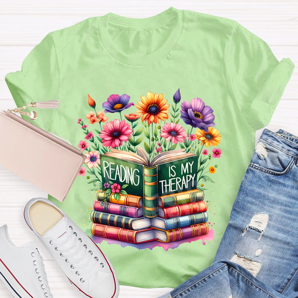 Reading Is My Therapy Colorful Flowers And Books T-shirt