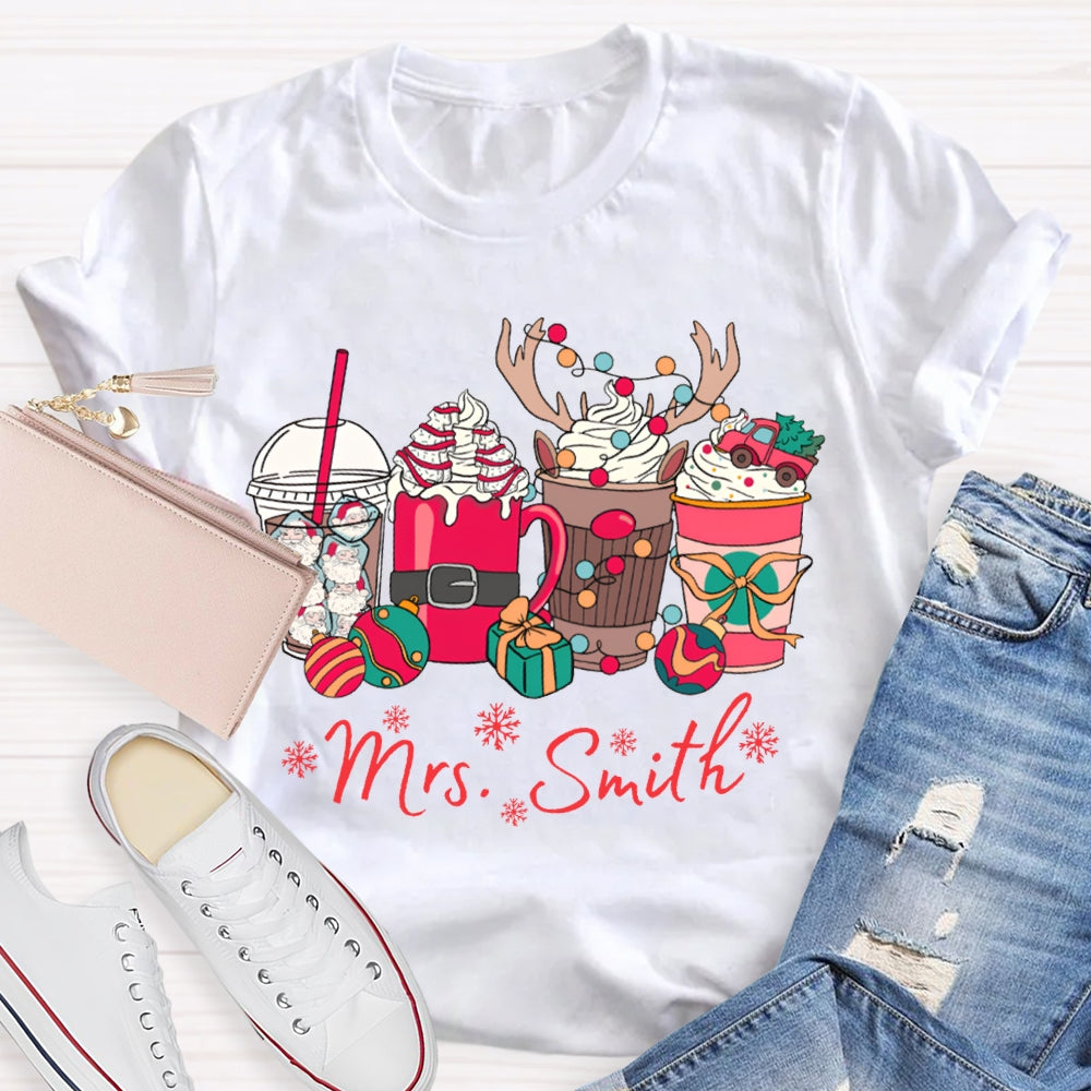 Personalized Name Christmas Lights And Milk Tea Christmas T-shirt