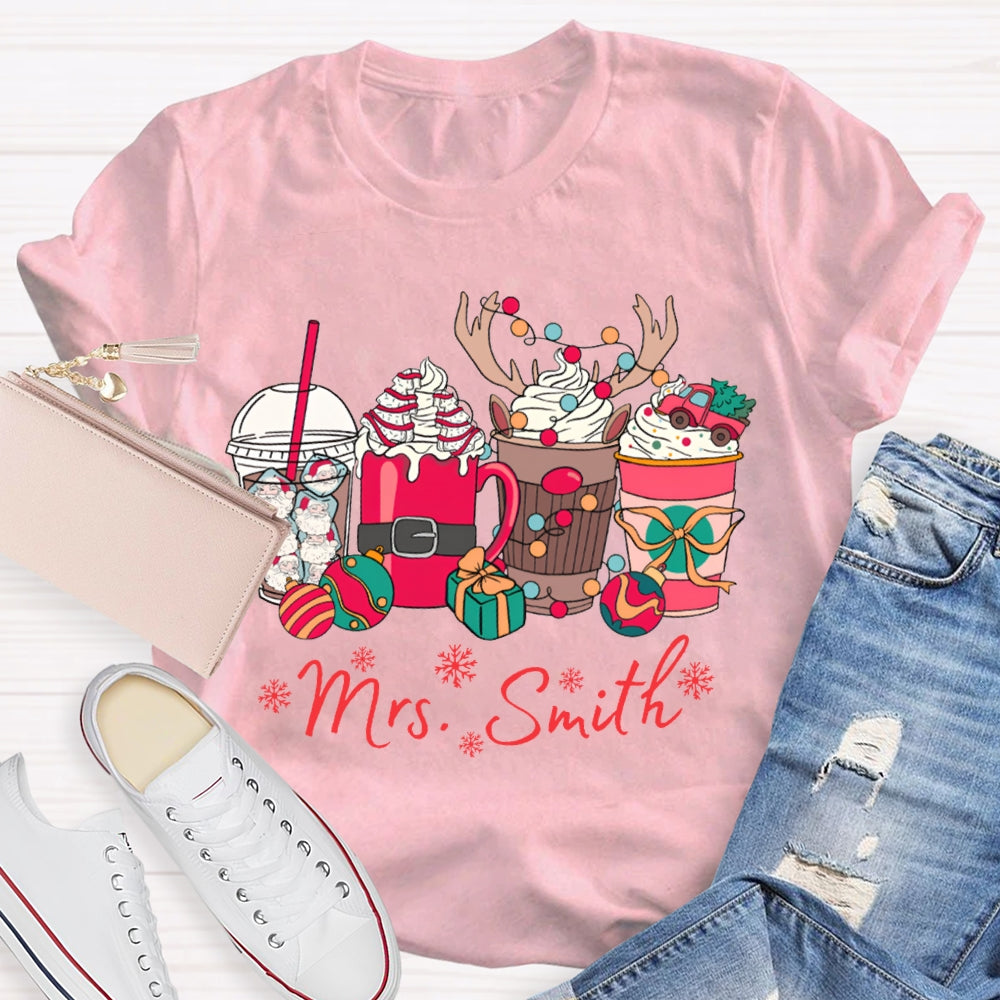Personalized Name Christmas Lights And Milk Tea Christmas T-shirt