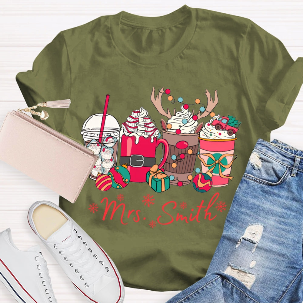 Personalized Name Christmas Lights And Milk Tea Christmas T-shirt
