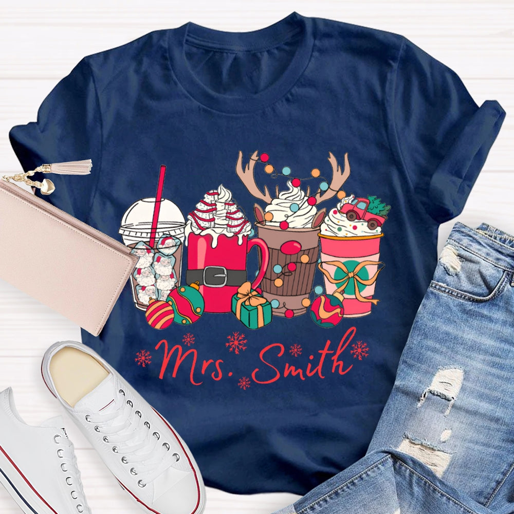 Personalized Name Christmas Lights And Milk Tea Christmas T-shirt