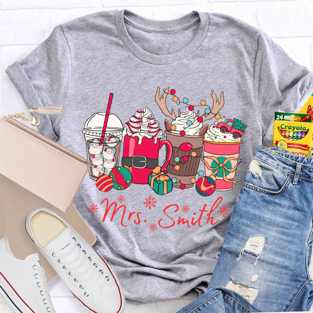 Personalized Name Christmas Lights And Milk Tea Christmas T-shirt