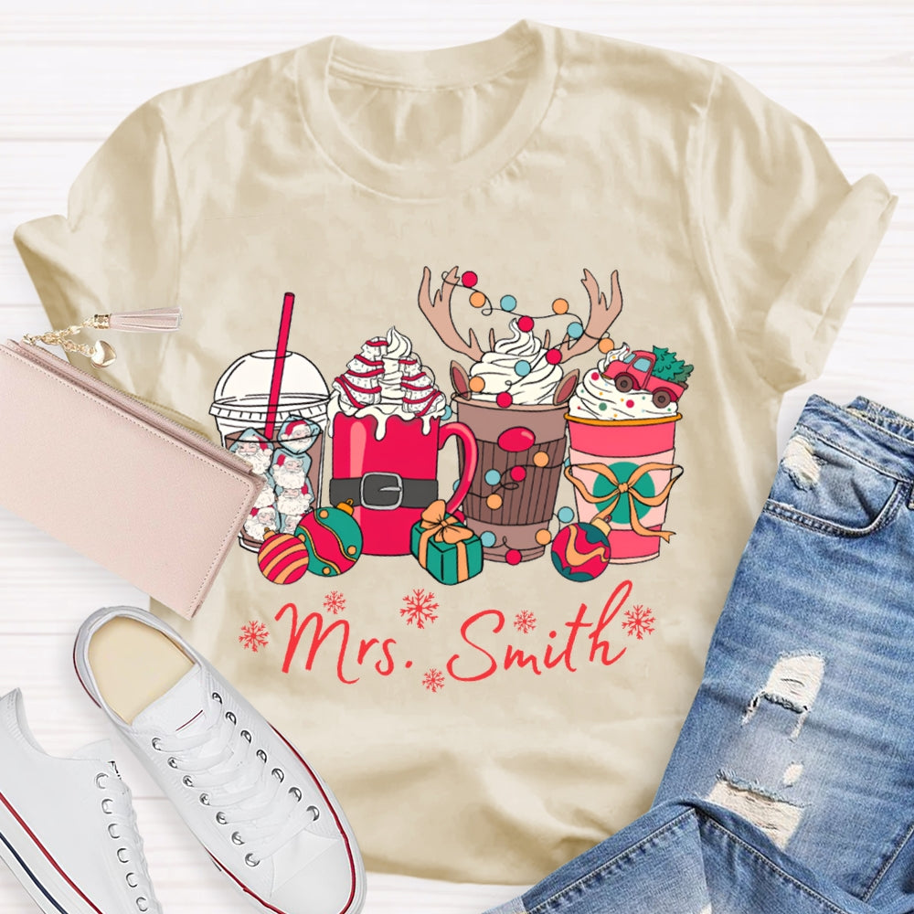 Personalized Name Christmas Lights And Milk Tea Christmas T-shirt