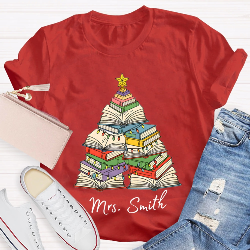 Personalized Name Christmas Trees Books And Christmas Lights T-shirt