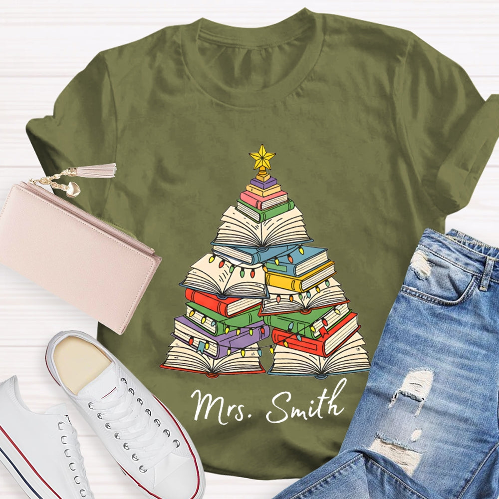 Personalized Name Christmas Trees Books And Christmas Lights T-shirt