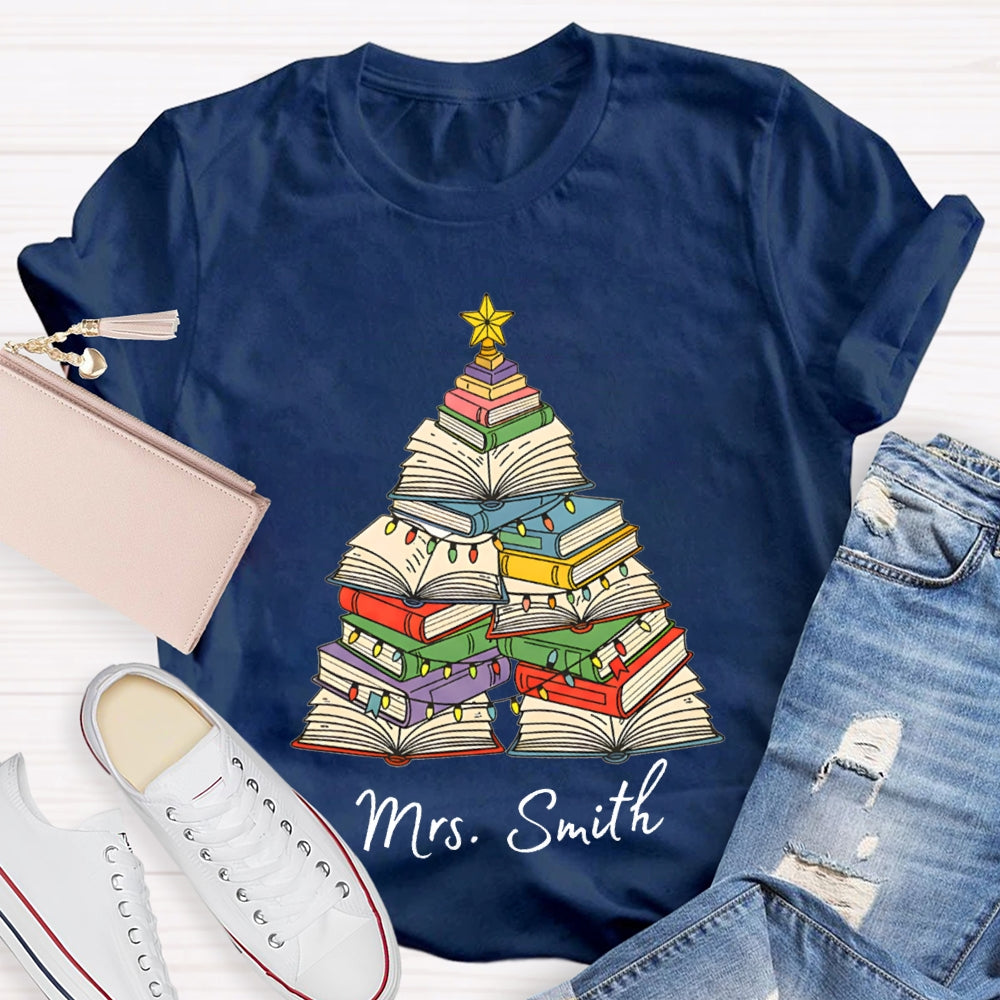 Personalized Name Christmas Trees Books And Christmas Lights T-shirt