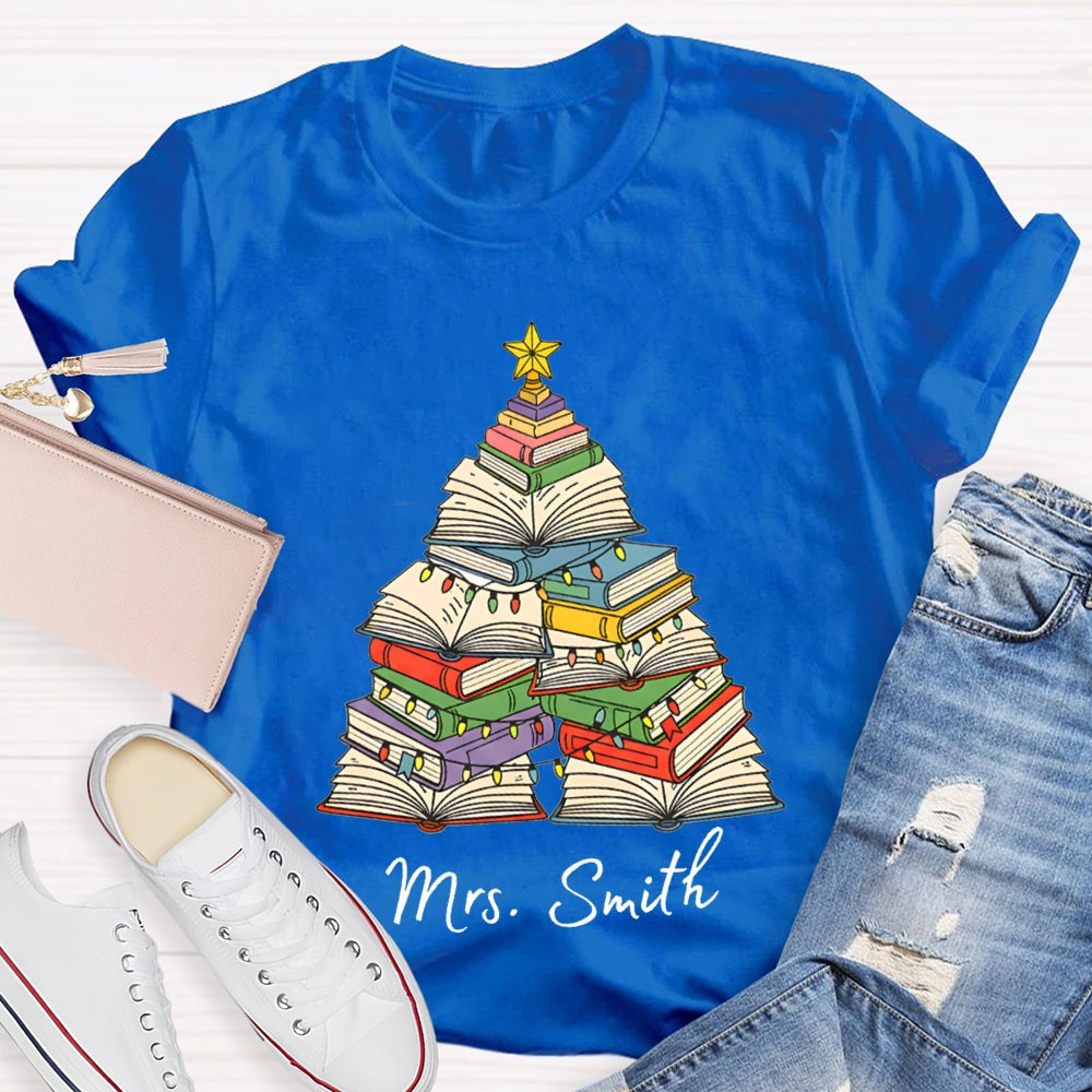 Personalized Name Christmas Trees Books And Christmas Lights T-shirt