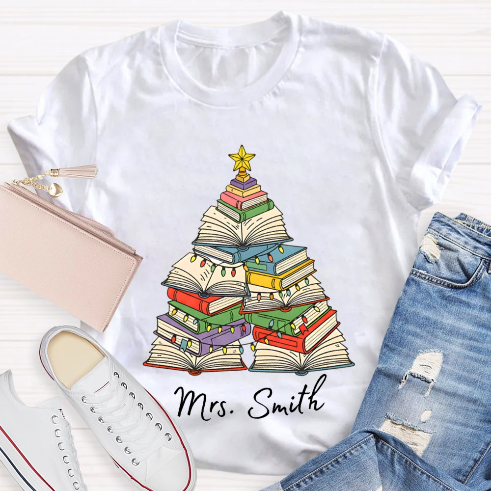 Personalized Name Christmas Trees Books And Christmas Lights T-shirt