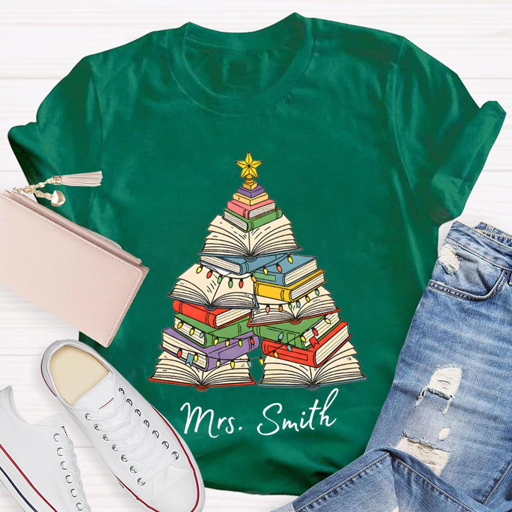 Personalized Name Christmas Trees Books And Christmas Lights T-shirt