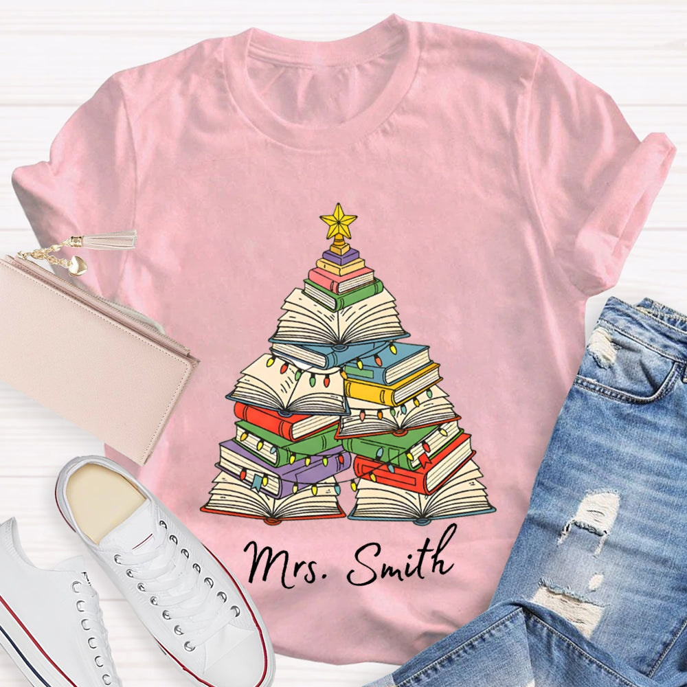 Personalized Name Christmas Trees Books And Christmas Lights T-shirt