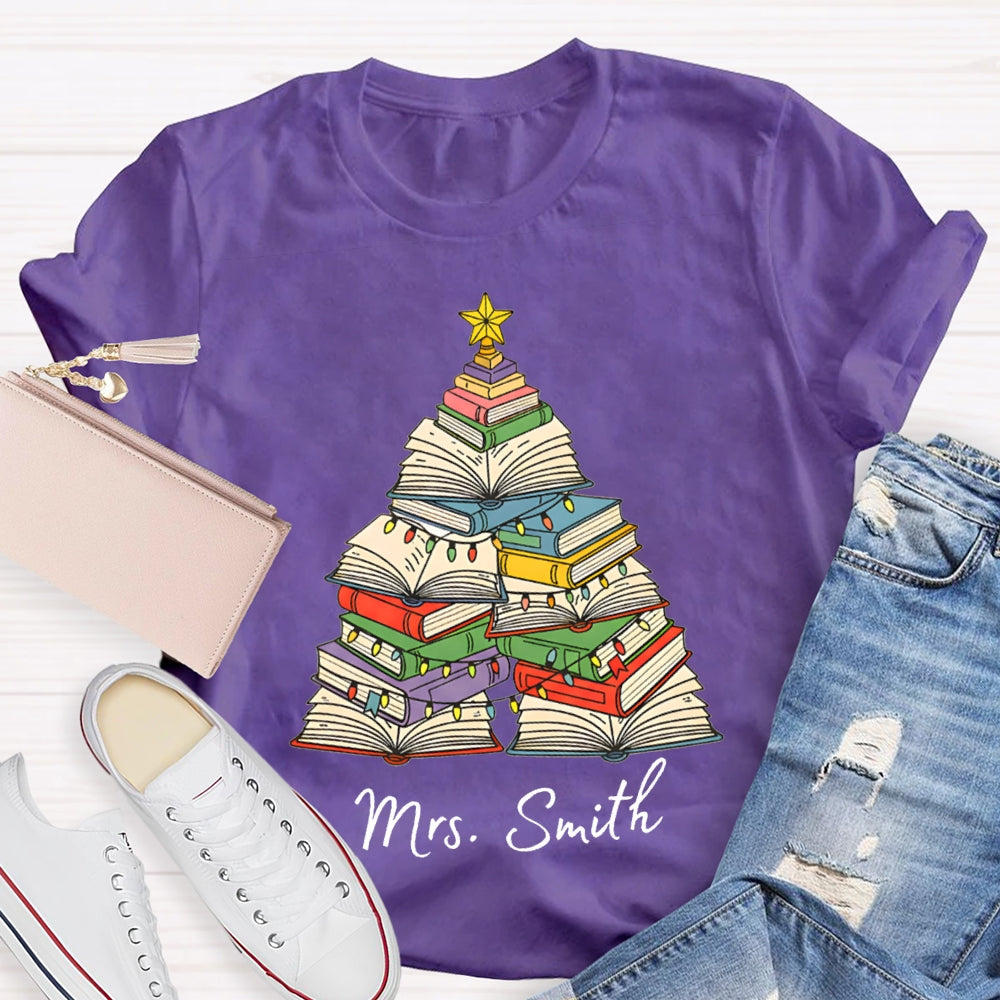 Personalized Name Christmas Trees Books And Christmas Lights T-shirt
