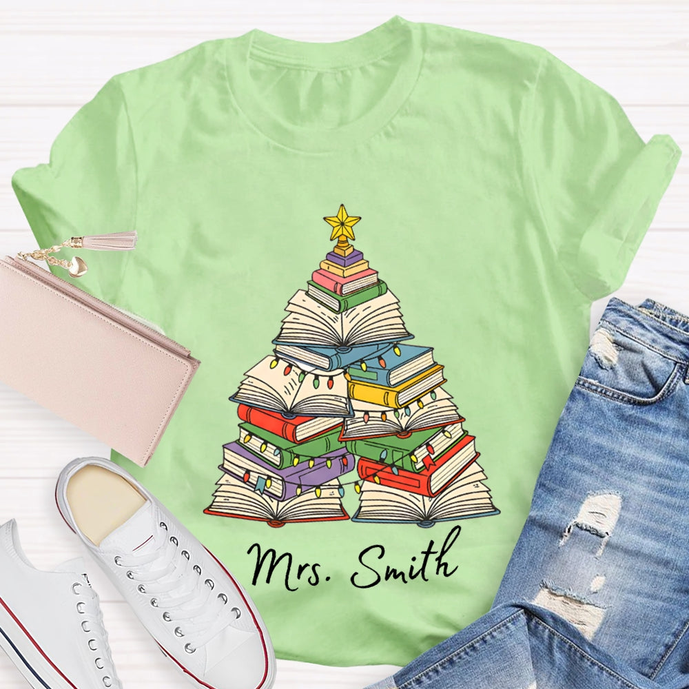 Personalized Name Christmas Trees Books And Christmas Lights T-shirt