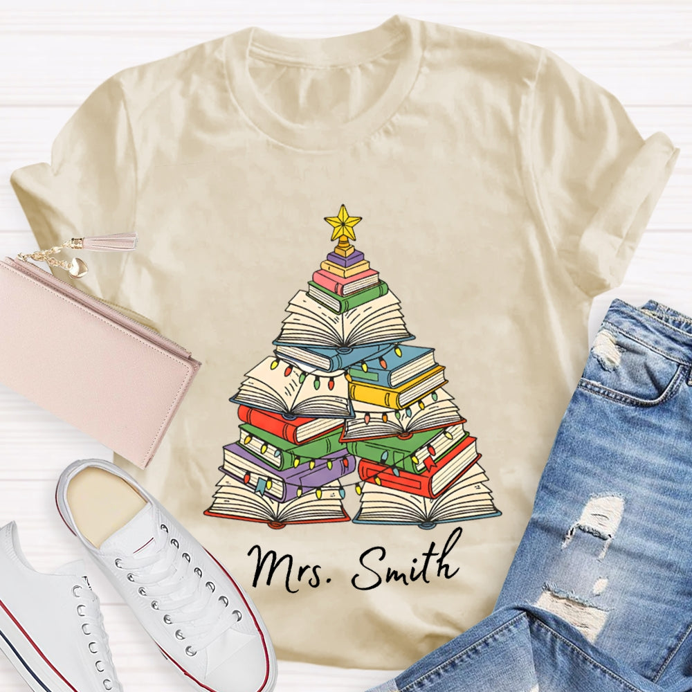 Personalized Name Christmas Trees Books And Christmas Lights T-shirt