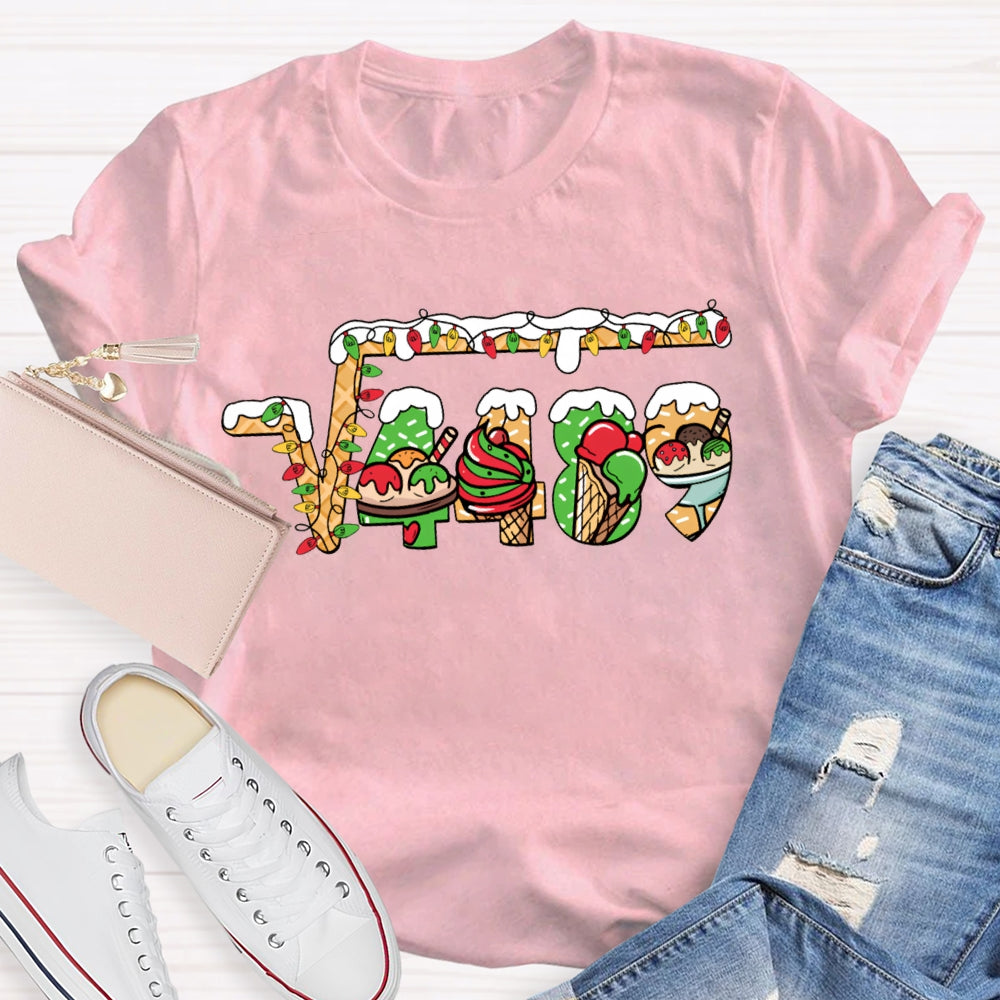 Christmas Lights And Christmas Math Fonts Math Teacher Christmas T-shirt