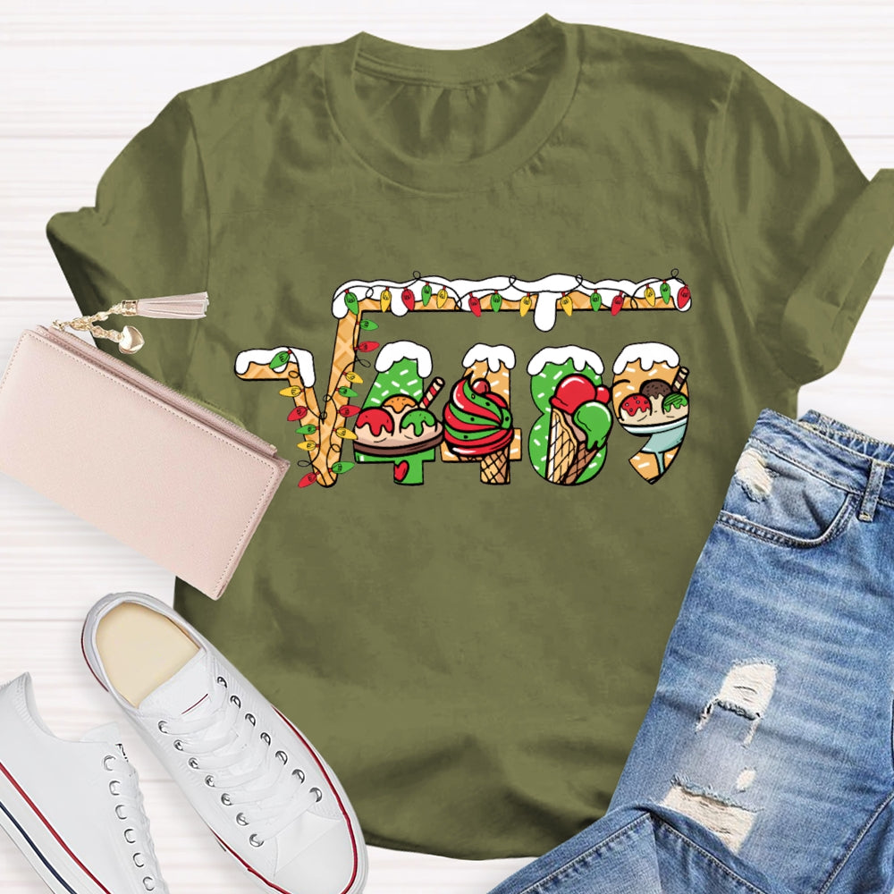 Christmas Lights And Christmas Math Fonts Math Teacher Christmas T-shirt