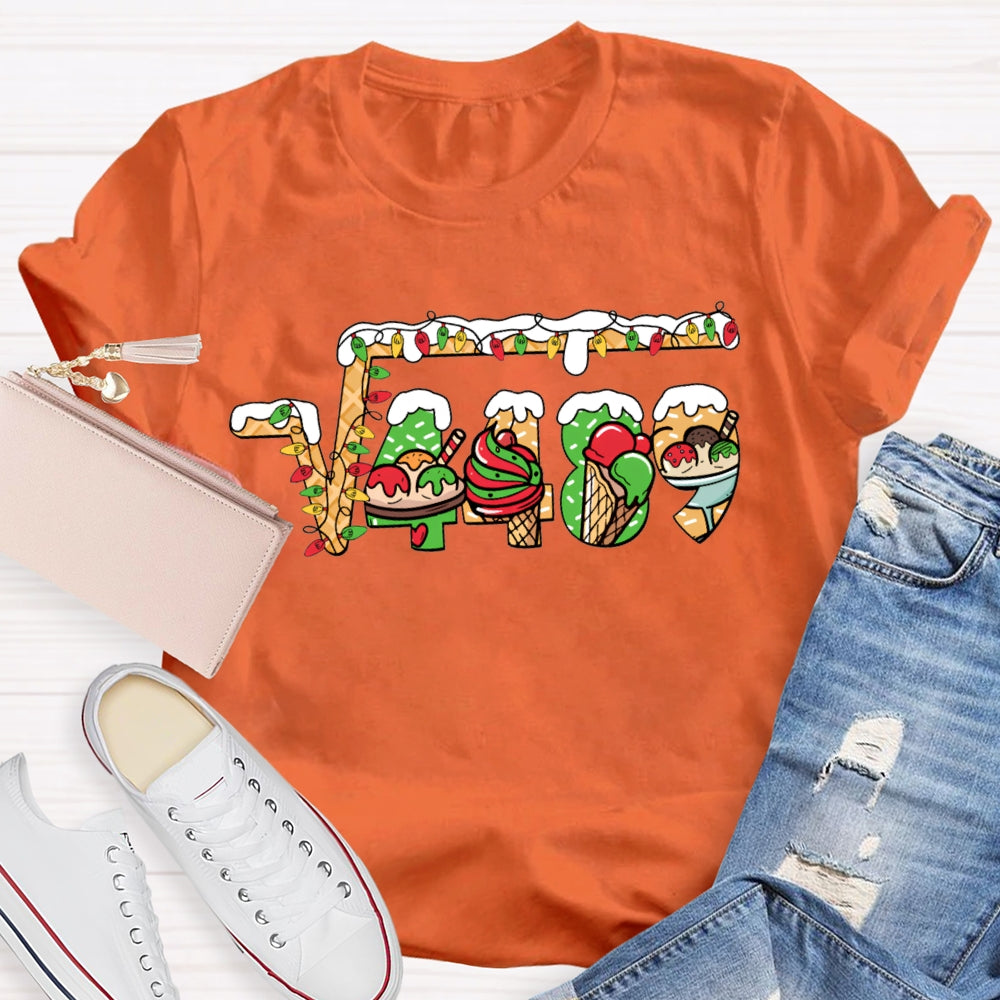Christmas Lights And Christmas Math Fonts Math Teacher Christmas T-shirt