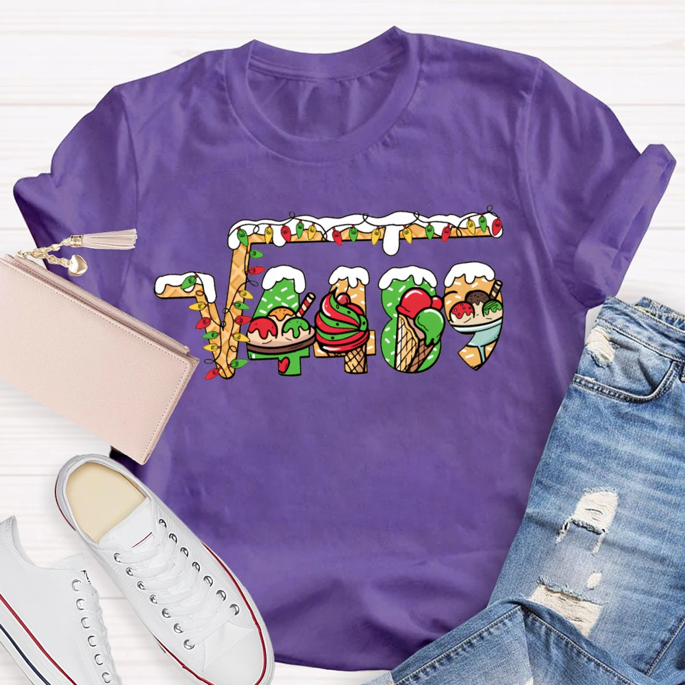 Christmas Lights And Christmas Math Fonts Math Teacher Christmas T-shirt