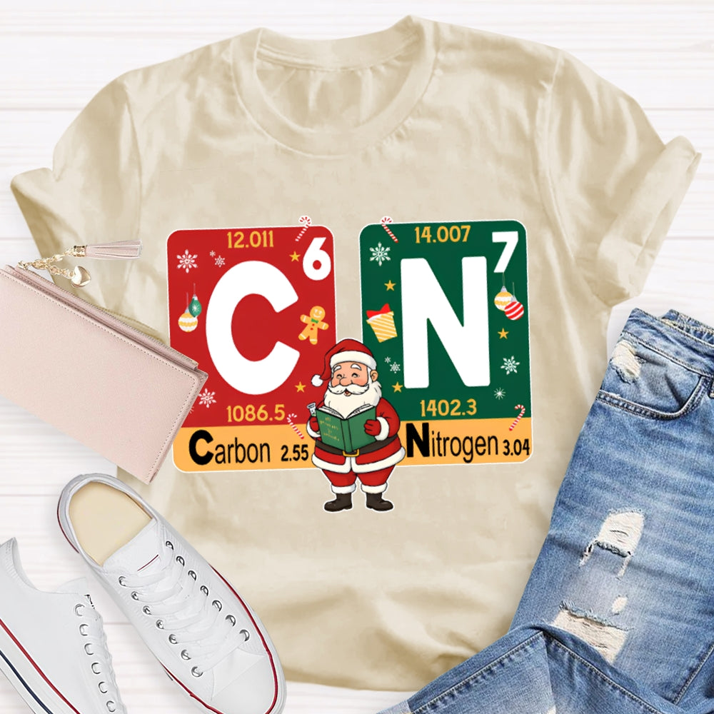 Carbon Nitrogen Science Teacher Santa Claus Christmas T-shirt