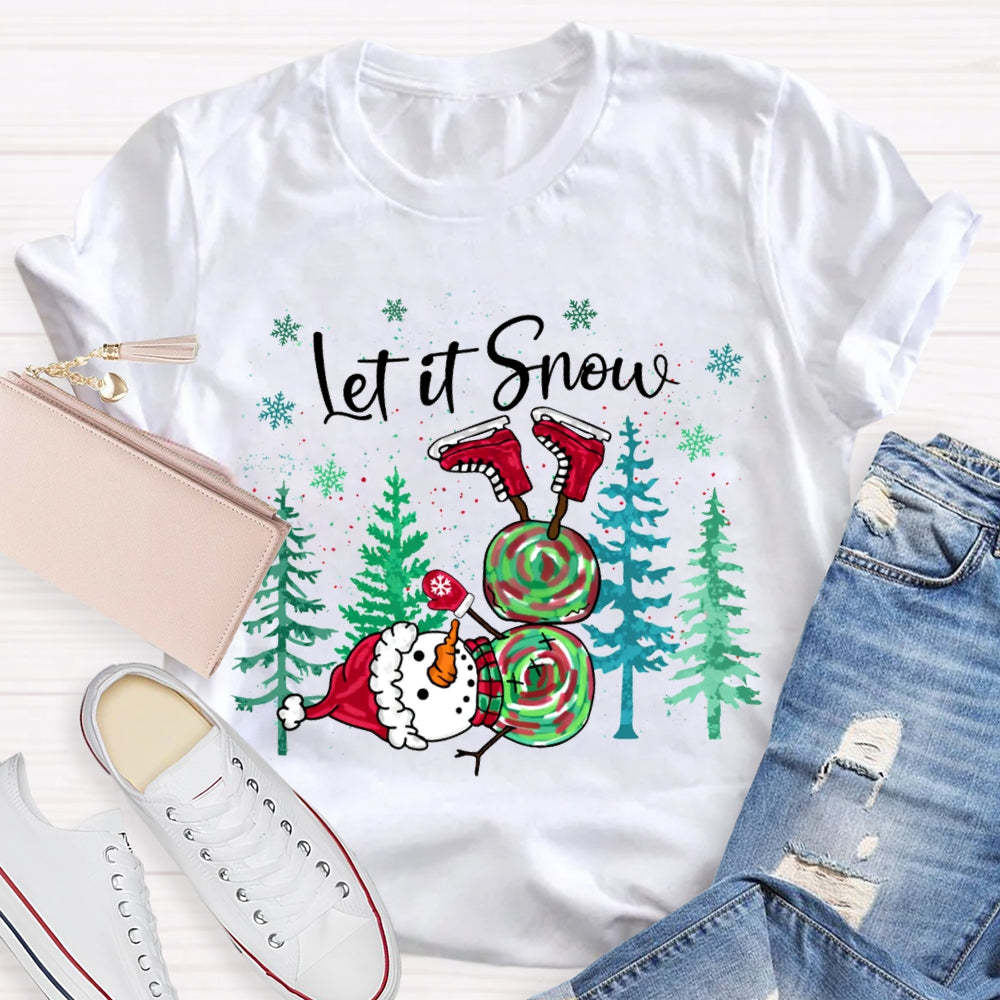 Let It Snow Tie-Dyed Snowmen And Christmas Tree T-shirt