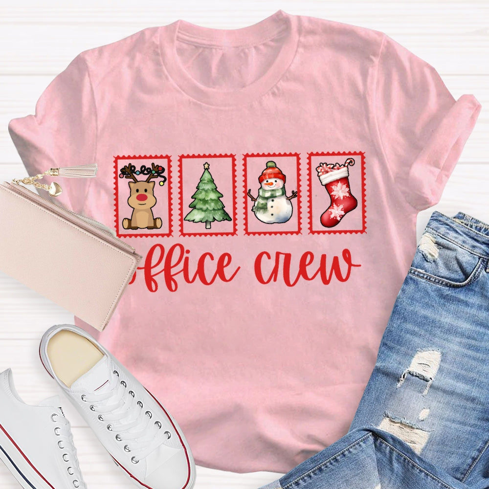 Office Crew Christmas Tree Snowman And Christmas Stocking T-shirt