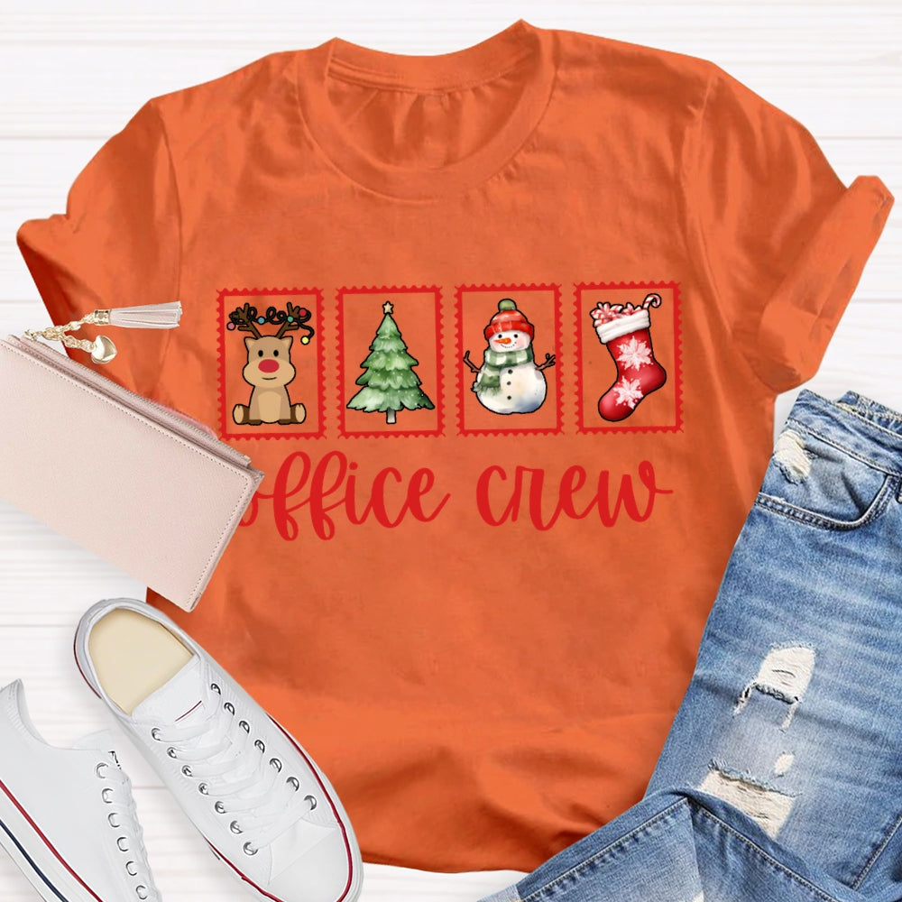 Office Crew Christmas Tree Snowman And Christmas Stocking T-shirt