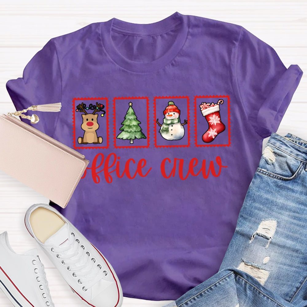 Office Crew Christmas Tree Snowman And Christmas Stocking T-shirt