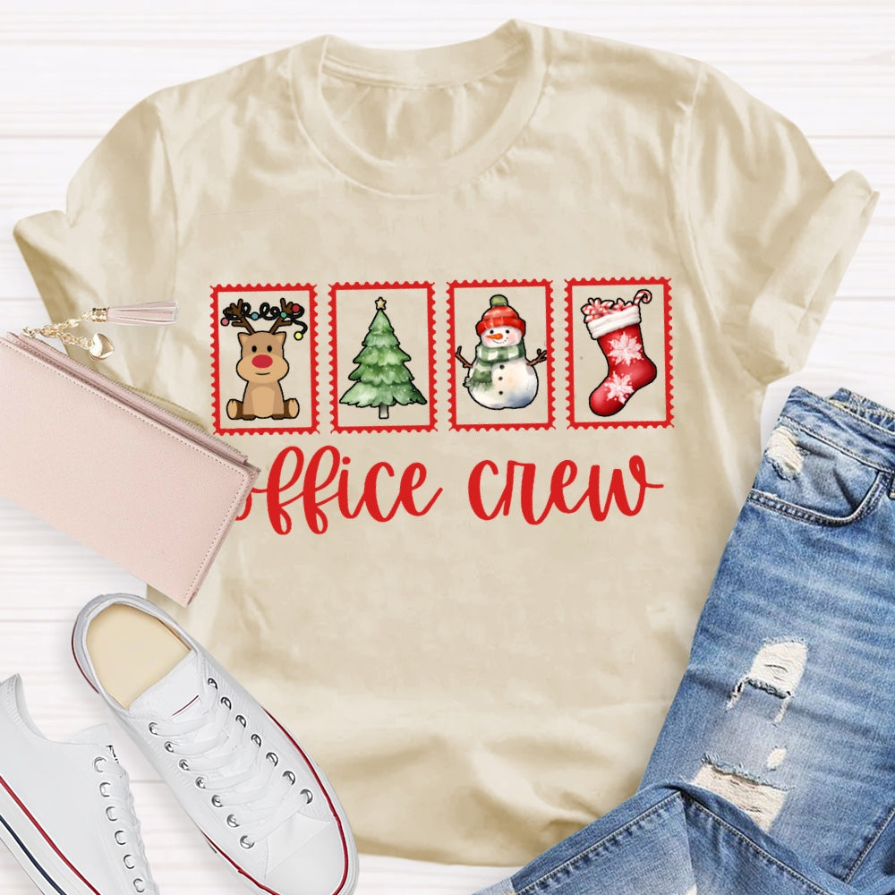Office Crew Christmas Tree Snowman And Christmas Stocking T-shirt