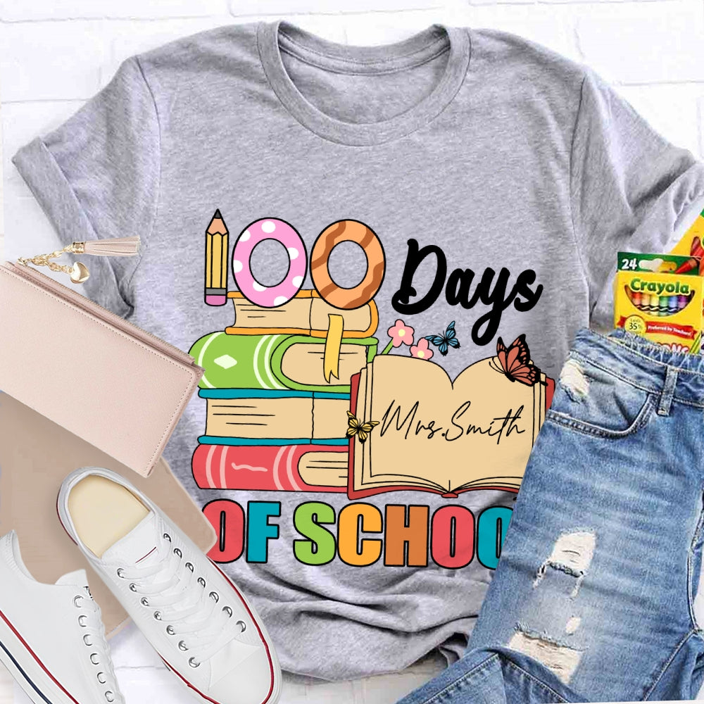 Personalized Name 100 Days Of School Pencil Butterfly T-Shirt