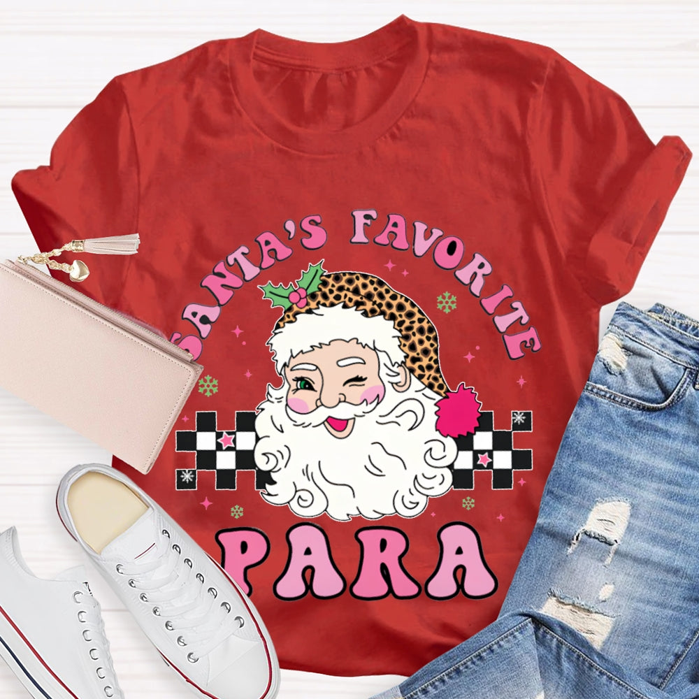 Santa'S Favorite Para Santa Claus And Leopard Print Santa Hat T-shirt